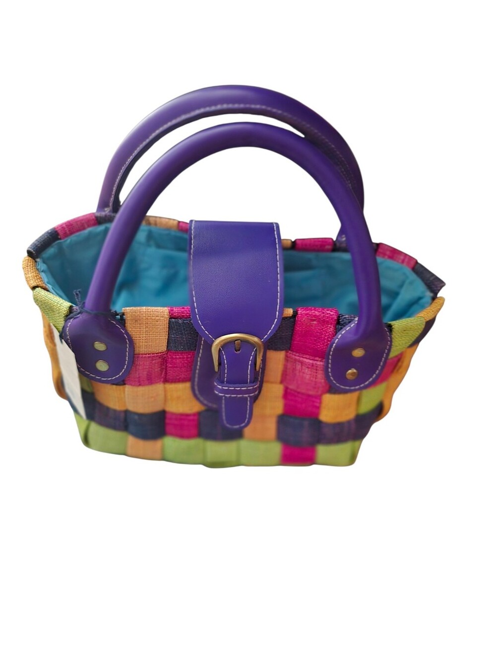 Pulicati Firenze Italy Woven Raffia Leather Satchel Handbag Multicolor